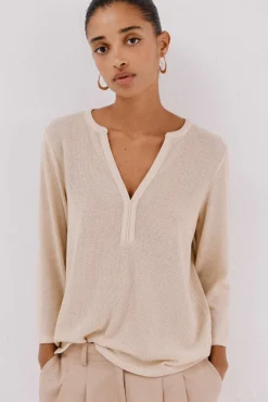 Mujer Cortefiel Camisetas>Camiseta lurex cuello mao