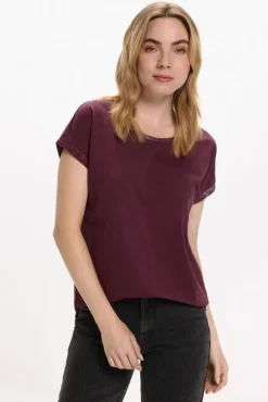 Mujer Vila Camisetas>Camiseta manga corta con glitter de algodón orgánico