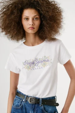 Mujer Pepe Jeans Camisetas>Camiseta manga corta con logo frontal con motivos florales