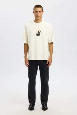 Hombre Selected Camisetas>Camiseta manga corta con print 100% algodón orgánico