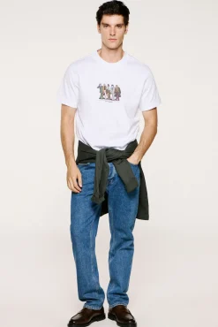 Hombre Selected Camisetas>Camiseta manga corta con print 100% algodón orgánico