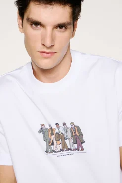 Hombre Selected Camisetas>Camiseta manga corta con print 100% algodón orgánico