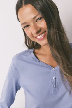 Mujer Women'secret Camisetas>Camiseta manga larga algodón perchado lila