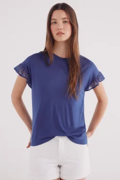 Mujer Springfield Camisetas>Camiseta manga volante plumeti