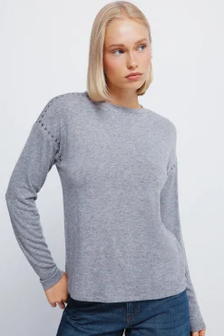 Mujer Springfield Camisetas>Camiseta punto cortado tachas