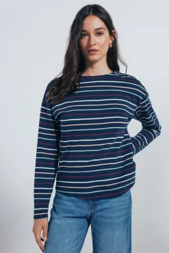 Mujer Springfield Blusas>Camiseta rayas botones hombro