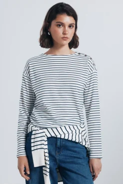 Mujer Springfield Blusas>Camiseta rayas botones hombro