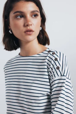 Mujer Springfield Blusas>Camiseta rayas botones hombro