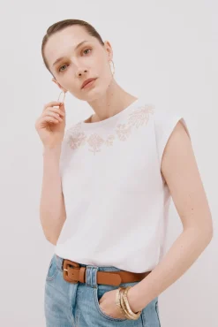 Mujer Cortefiel Camisetas>Camiseta sin mangas estampada y bordada