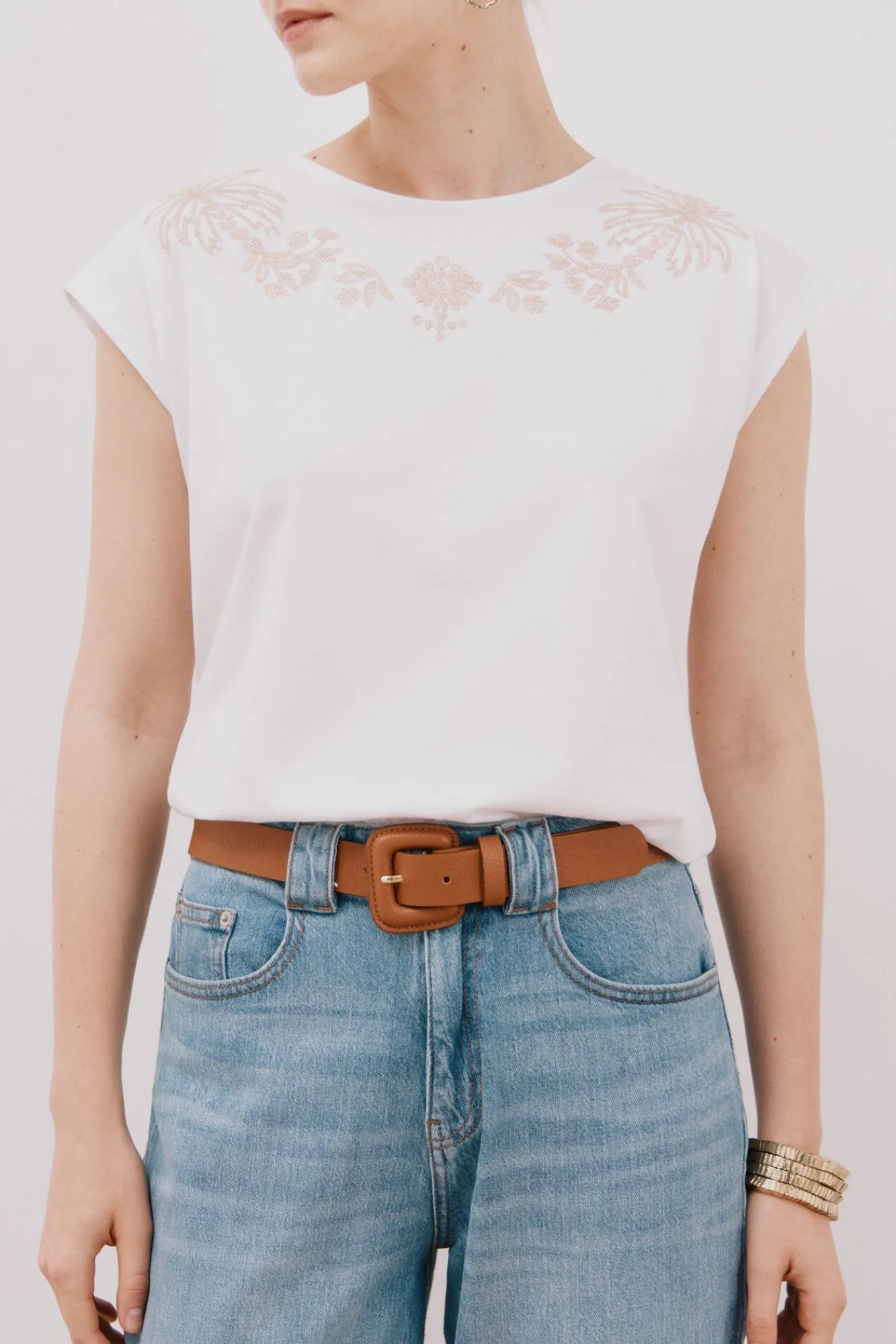 Mujer Cortefiel Camisetas>Camiseta sin mangas estampada y bordada