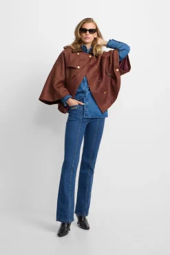 Mujer Silbon Chaquetas|Abrigos>Capa detalles cuero cuadros