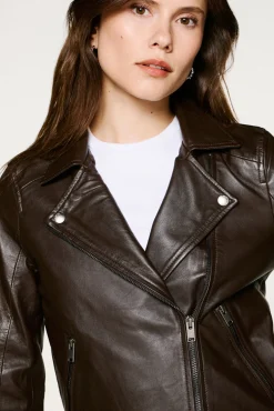 Mujer Selected Chaquetas>Cazadora Biker Cropped 100% piel