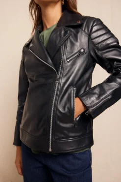 Mujer Slowlove Chaquetas>Cazadora biker de napa con acolchado en hombros