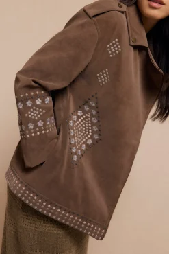 Mujer Slowlove Chaquetas>Cazadora biker efecto piel bordada