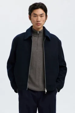 Hombre Selected Chaquetas>Cazadora lana corta con cremallera