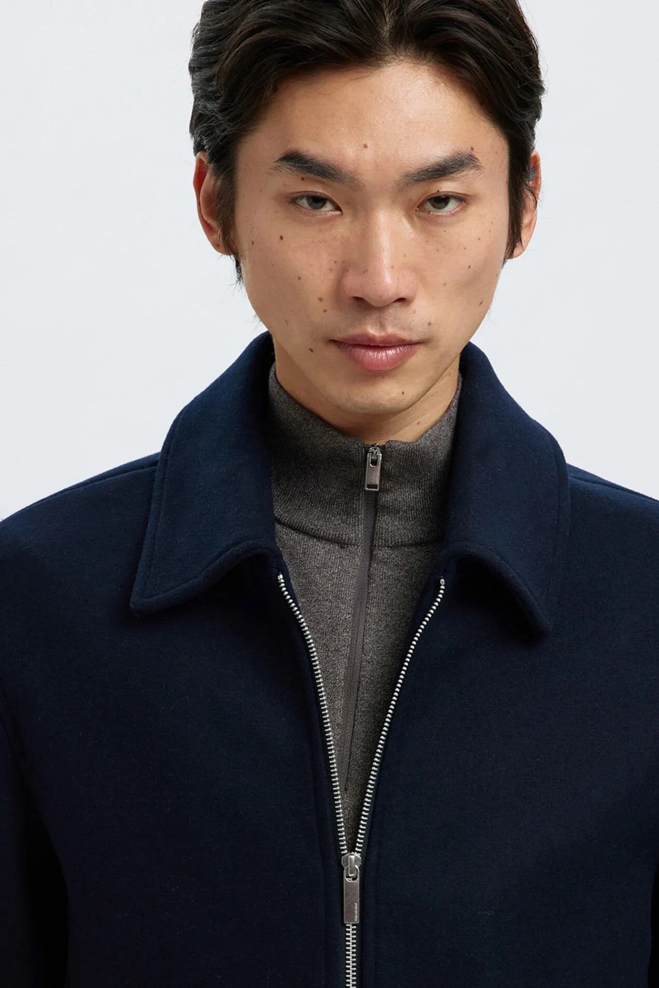 Hombre Selected Chaquetas>Cazadora lana corta con cremallera