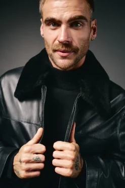 Hombre OOTO Chaquetas>Cazadora piel cuello camisero