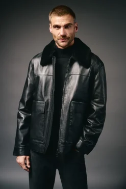 Hombre OOTO Chaquetas>Cazadora piel cuello camisero