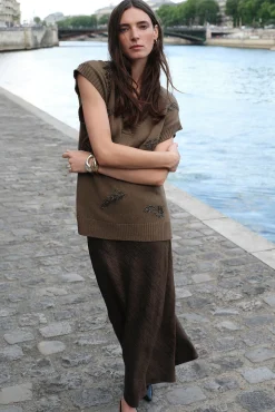 Mujer Pedro del Hierro Jerséis>Chaleco de punto pico con pedrería bordada