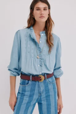 Mujer Hoss Intropia Blusas>Cintia. Blusa con volante en la tapeta