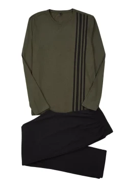 Mujer Trendyol Pijamas|Pijamas>Conjunto de pijama caqui de corte regular con estampado de rayas