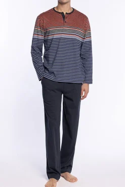 Hombre Punto Blanco Pijamas>Conjunto de pijama largo con cuello tapeta Sophisticated