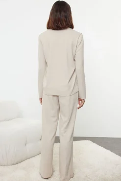 Mujer Trendyol Pijamas|Pijamas>Conjunto pijama camisero punto con lazos