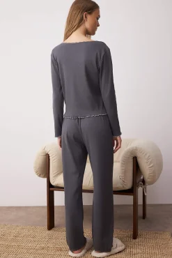 Mujer Trendyol Pijamas|Pijamas>Conjunto pijama canalé detalle lazos