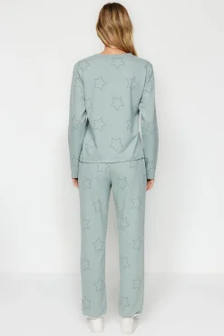 Mujer Trendyol Pijamas|Pijamas>Conjunto pijama con estrellas menta100% algodón