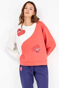 Mujer Gisela Pijamas|Pijamas>Conjunto pijama en felpa perchada motivos corazones