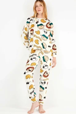 Mujer Gisela Pijamas|Pijamas>Conjunto pijama en polar elástico Peanuts