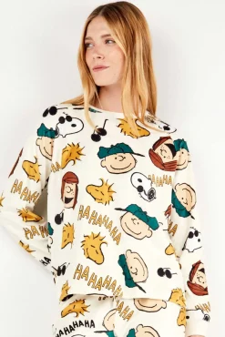 Mujer Gisela Pijamas|Pijamas>Conjunto pijama en polar elástico Peanuts