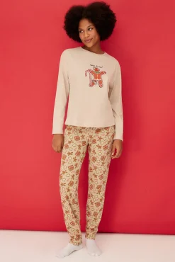 Mujer Trendyol Pijamas|Pijamas>Conjunto pijama Galleta jengibre Navidad beige
