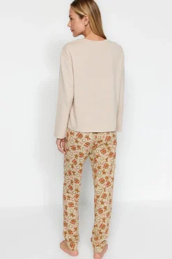 Mujer Trendyol Pijamas|Pijamas>Conjunto pijama Galleta jengibre Navidad beige