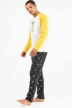 Hombre Gisela Pijamas>Conjunto pijama hombre Snoopy en punto interlock