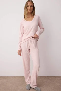 Mujer Trendyol Pijamas|Pijamas>Conjunto pijama invierno canalé