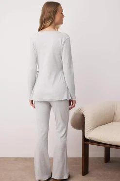 Mujer Trendyol Pijamas|Pijamas>Conjunto pijama jaspeado cierre lazo