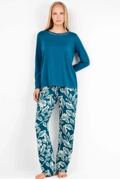Mujer Gisela Pijamas|Pijamas>Conjunto pijama pantalón contraste