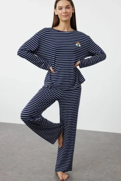 Mujer Trendyol Pijamas|Pijamas>Conjunto pijama viscosa rayas arco iris