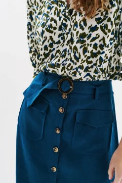 Mujer Caroll Faldas>Falda larga botones 100% lino