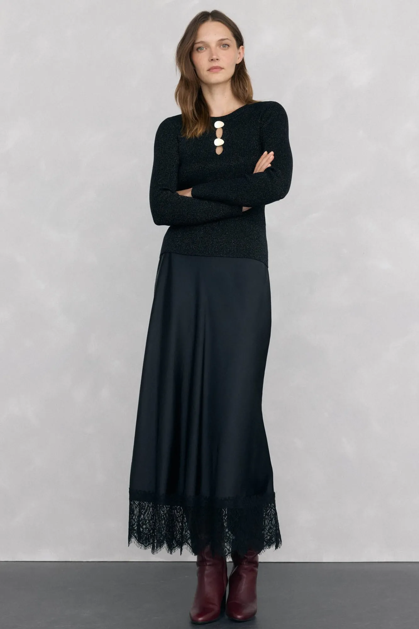 Mujer Pedro del Hierro Faldas>Falda larga satén detalle lace