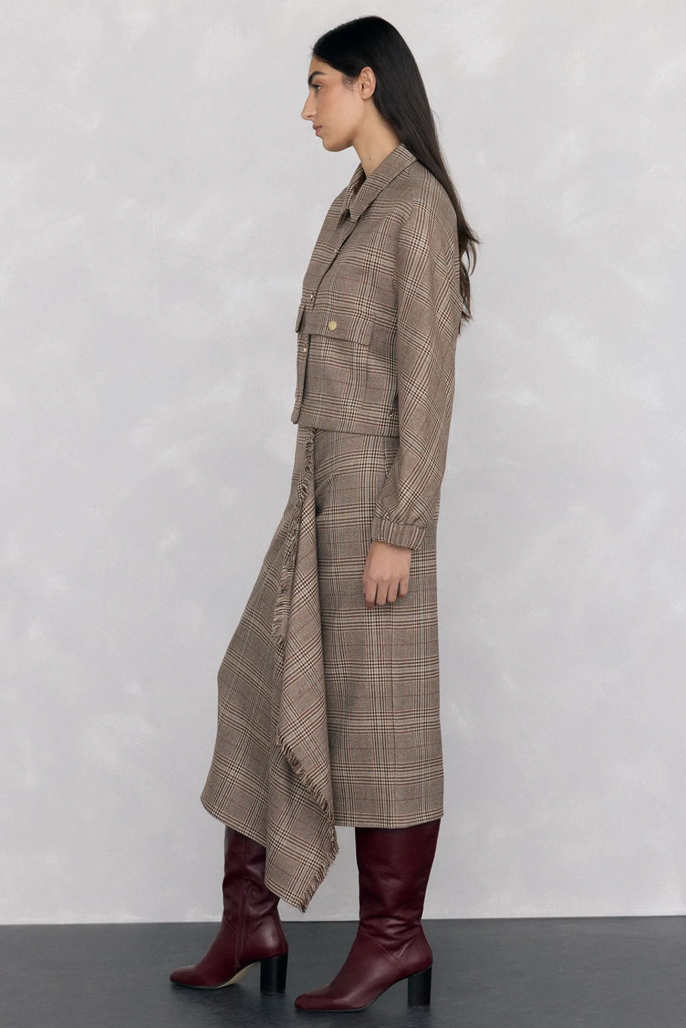 Mujer Pedro del Hierro Faldas>Falda midi cuadros volante desflecado