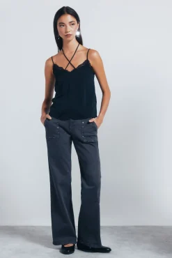 Mujer Springfield Vaqueros>Jeans culotte tachas