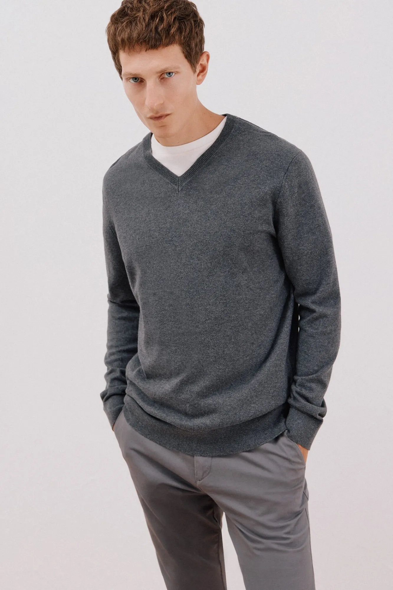 Hombre Cortefiel Jerséis>Jersey algodón cashmere cuello pico