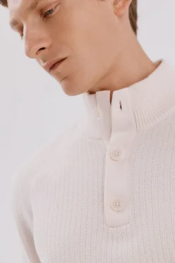 Hombre Cortefiel Jerséis>Jersey algodón estructura cuello alto con botones