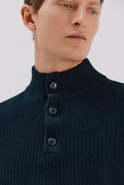 Hombre Cortefiel Jerséis>Jersey algodón estructura cuello alto con botones