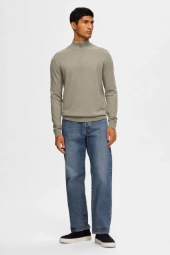 Hombre Selected Jerséis>Jersey de punto con media cremallera 100% algodón