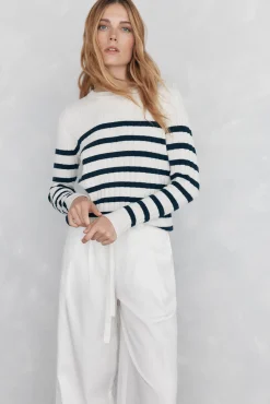 Mujer Pedro del Hierro Jerséis>Jersey de rayas canalé botón dorado