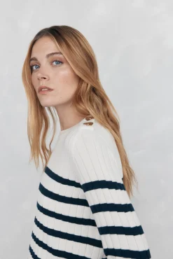 Mujer Pedro del Hierro Jerséis>Jersey de rayas canalé botón dorado