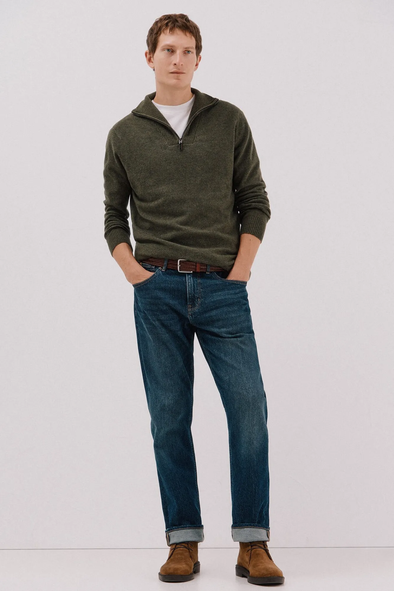 Hombre Cortefiel Jerséis>Jersey lana lambswool cuello abierto cremallera